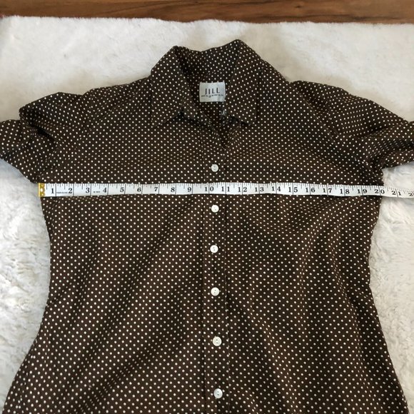 Jill Mcgowan polka dot button up blouse dark brown cotton top size small - Picture 5 of 7